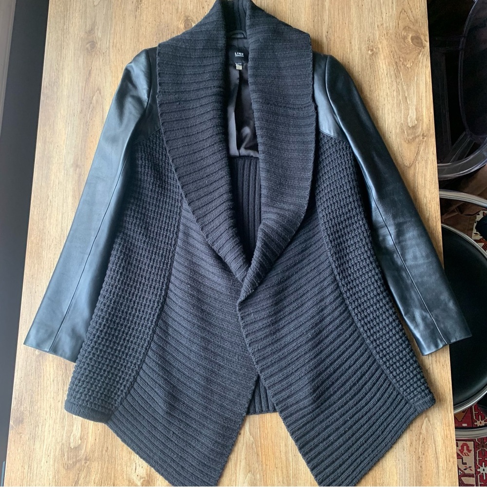 Line Black Leather and Knit Jacket